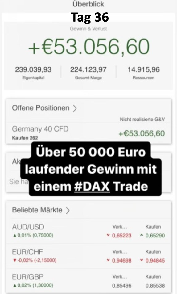Kontoauszug an Tag 36 der Challenge: 239.039 € Eigenkapital