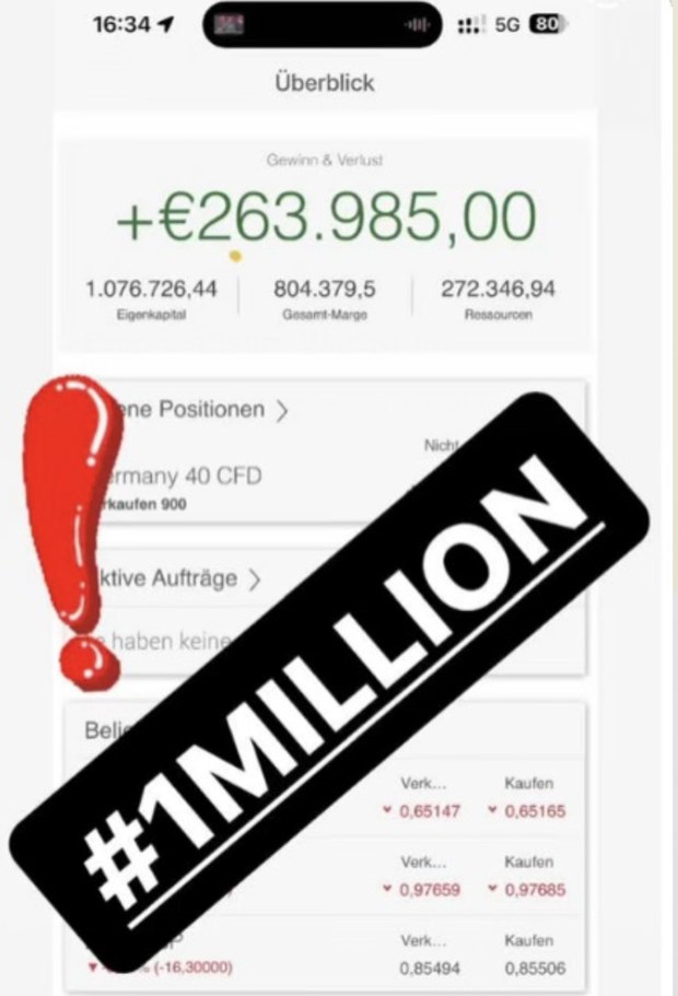 Kontoauszug an Tag 90 der Challenge: 1.076.726 € Eigenkapital
