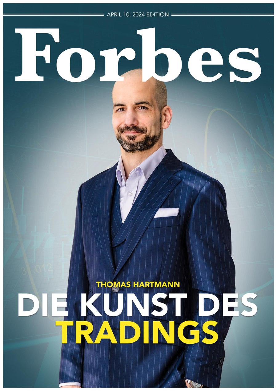 Titelgestaltung im Forbes-Layout mit Thomas Hartmann und der Zeile Die Kunst des Tradings