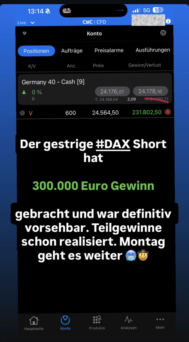 Handelskonto: DAX Short · +300.000 €